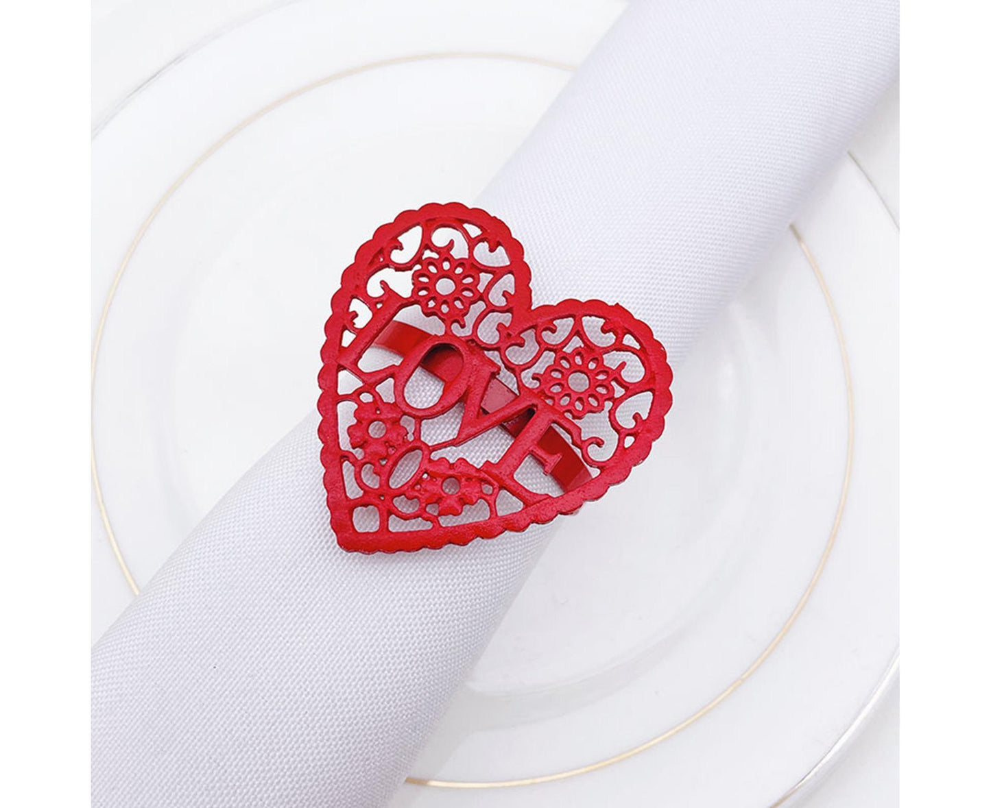 6Pcs Decorative Napkin Ring Effective Love Heart Shaped Metal Napkin Holder Desktop Decor-Red V1263-JX-884