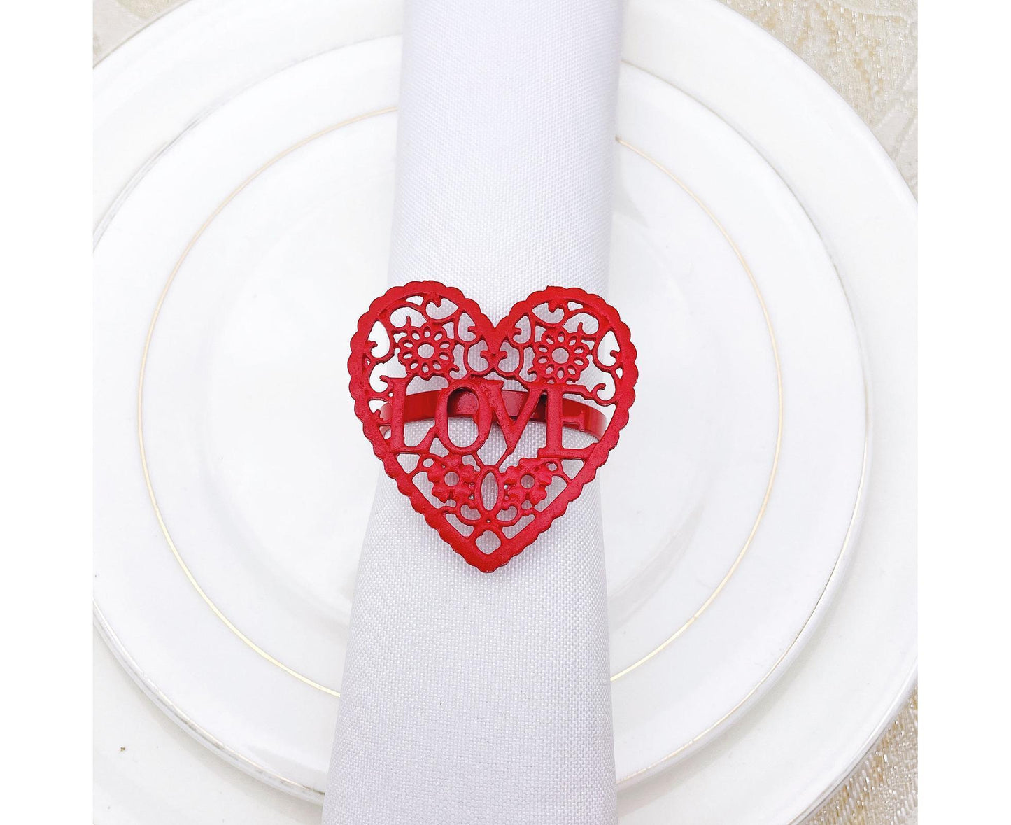 6Pcs Decorative Napkin Ring Effective Love Heart Shaped Metal Napkin Holder Desktop Decor-Red V1263-JX-884