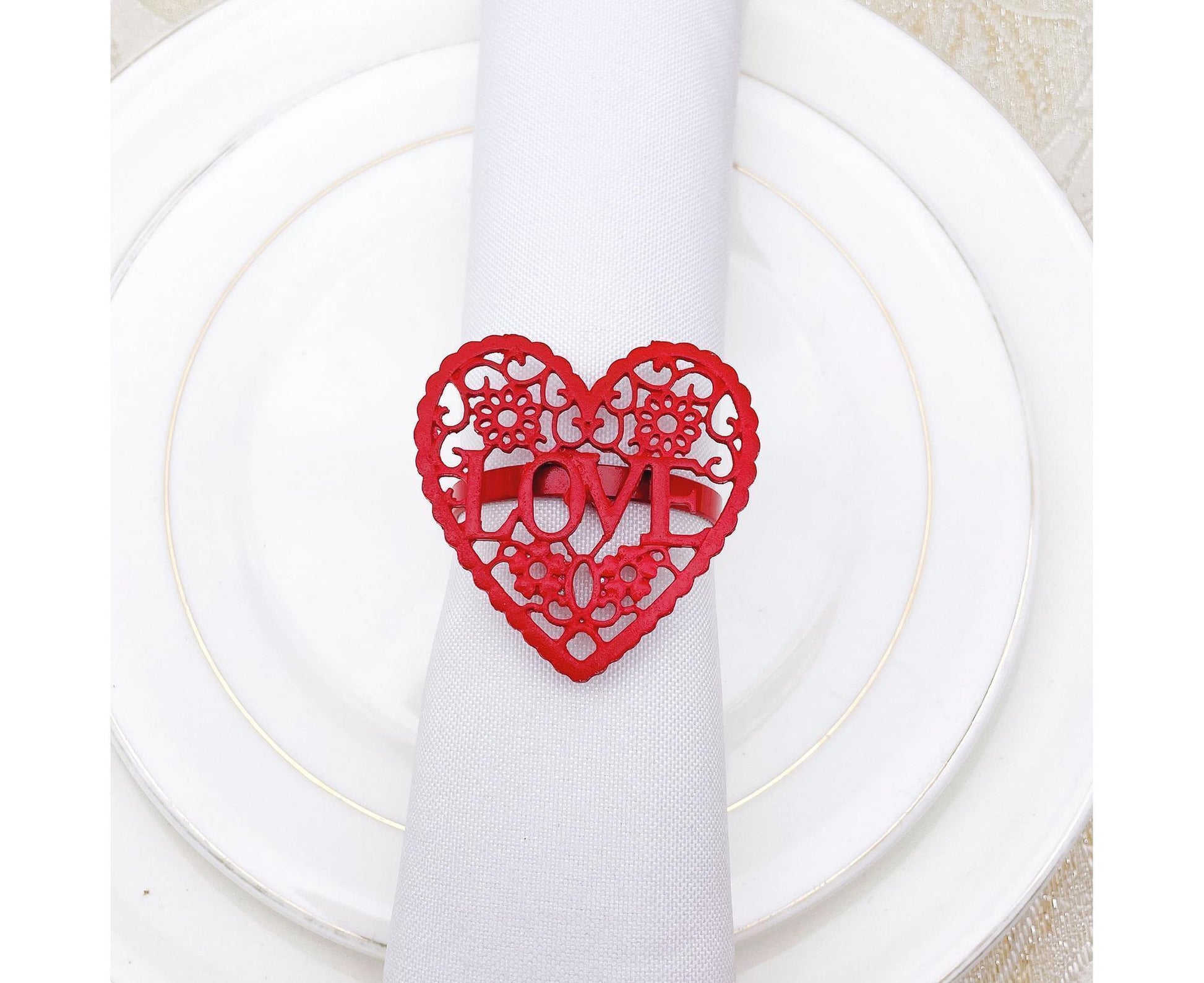 6Pcs Decorative Napkin Ring Effective Love Heart Shaped Metal Napkin Holder Desktop Decor-Red V1263-JX-884