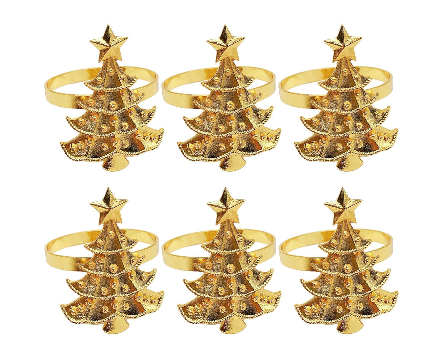 6Pcs Christmas Tree Wedding Home Xmas Party Table Decor Towel Buckle Napkin Ring-Golden V1263-JX-885