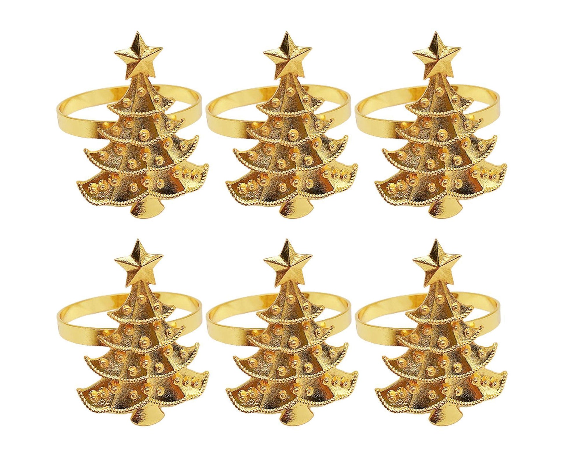6Pcs Christmas Tree Wedding Home Xmas Party Table Decor Towel Buckle Napkin Ring-Golden V1263-JX-885