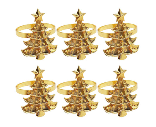 6Pcs Christmas Tree Wedding Home Xmas Party Table Decor Towel Buckle Napkin Ring-Golden V1263-JX-885