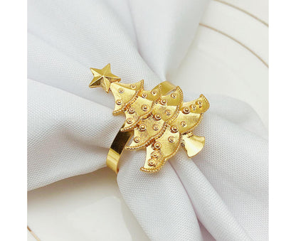 6Pcs Christmas Tree Wedding Home Xmas Party Table Decor Towel Buckle Napkin Ring-Golden V1263-JX-885