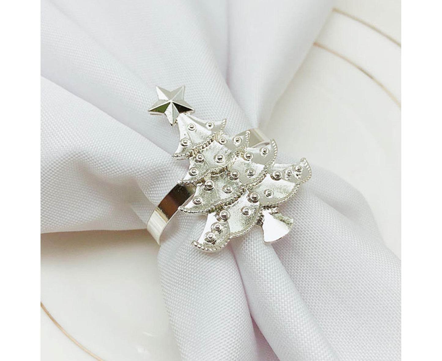 6Pcs Christmas Tree Wedding Home Xmas Party Table Decor Towel Buckle Napkin Ring-Golden V1263-JX-885