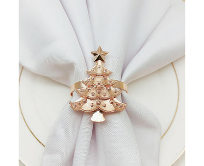 6Pcs Christmas Tree Wedding Home Xmas Party Table Decor Towel Buckle Napkin Ring-Golden V1263-JX-885