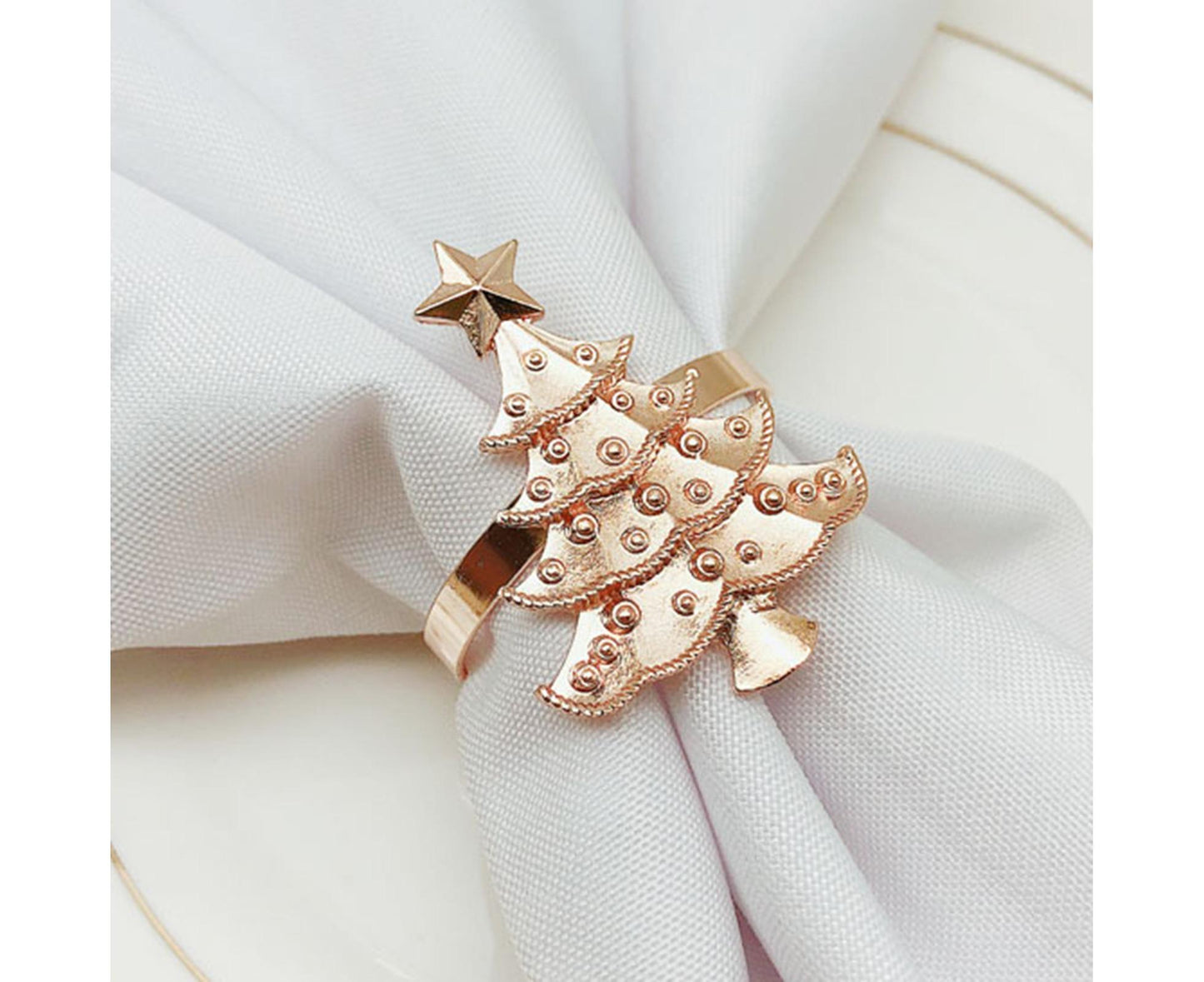 6Pcs Christmas Tree Wedding Home Xmas Party Table Decor Towel Buckle Napkin Ring-Golden V1263-JX-885