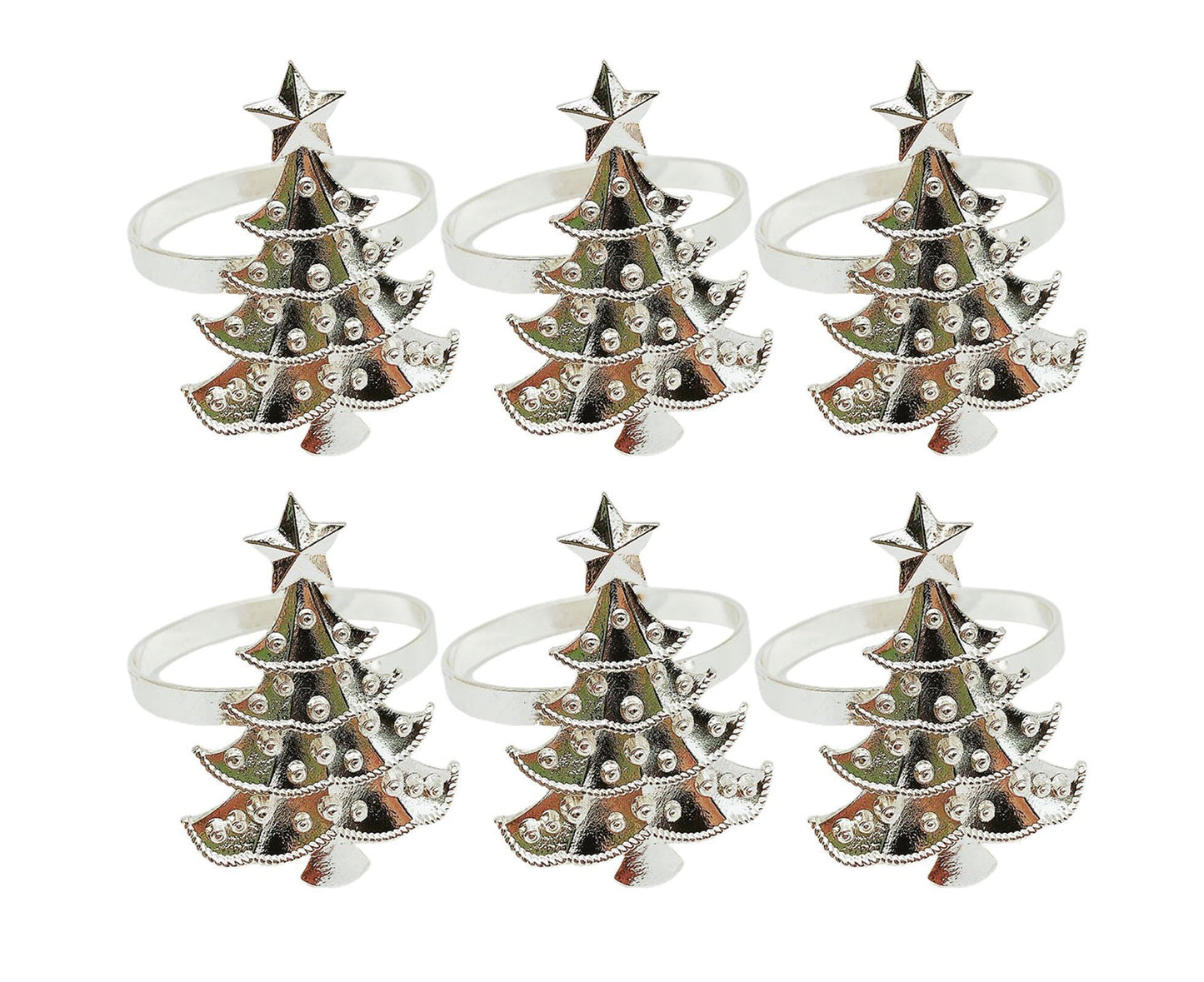 6Pcs Christmas Tree Wedding Home Xmas Party Table Decor Towel Buckle Napkin Ring-Silver V1263-JX-888