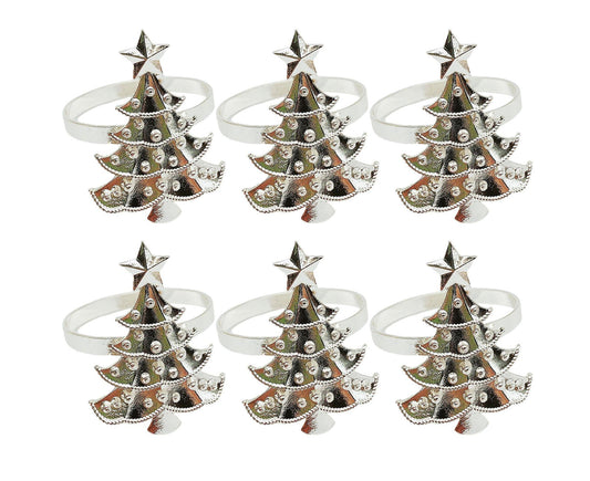 6Pcs Christmas Tree Wedding Home Xmas Party Table Decor Towel Buckle Napkin Ring-Silver V1263-JX-888