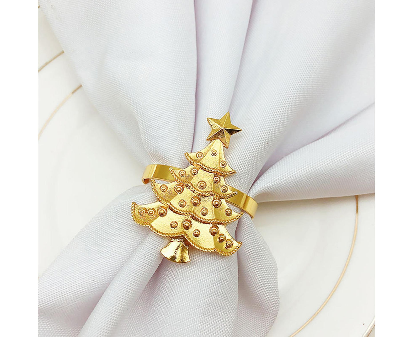 6Pcs Christmas Tree Wedding Home Xmas Party Table Decor Towel Buckle Napkin Ring-Silver V1263-JX-888