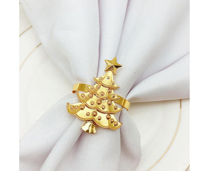 6Pcs Christmas Tree Wedding Home Xmas Party Table Decor Towel Buckle Napkin Ring-Silver V1263-JX-888