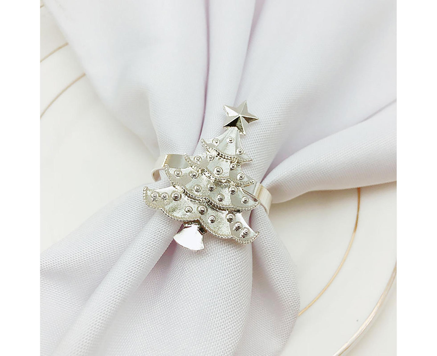 6Pcs Christmas Tree Wedding Home Xmas Party Table Decor Towel Buckle Napkin Ring-Silver V1263-JX-888