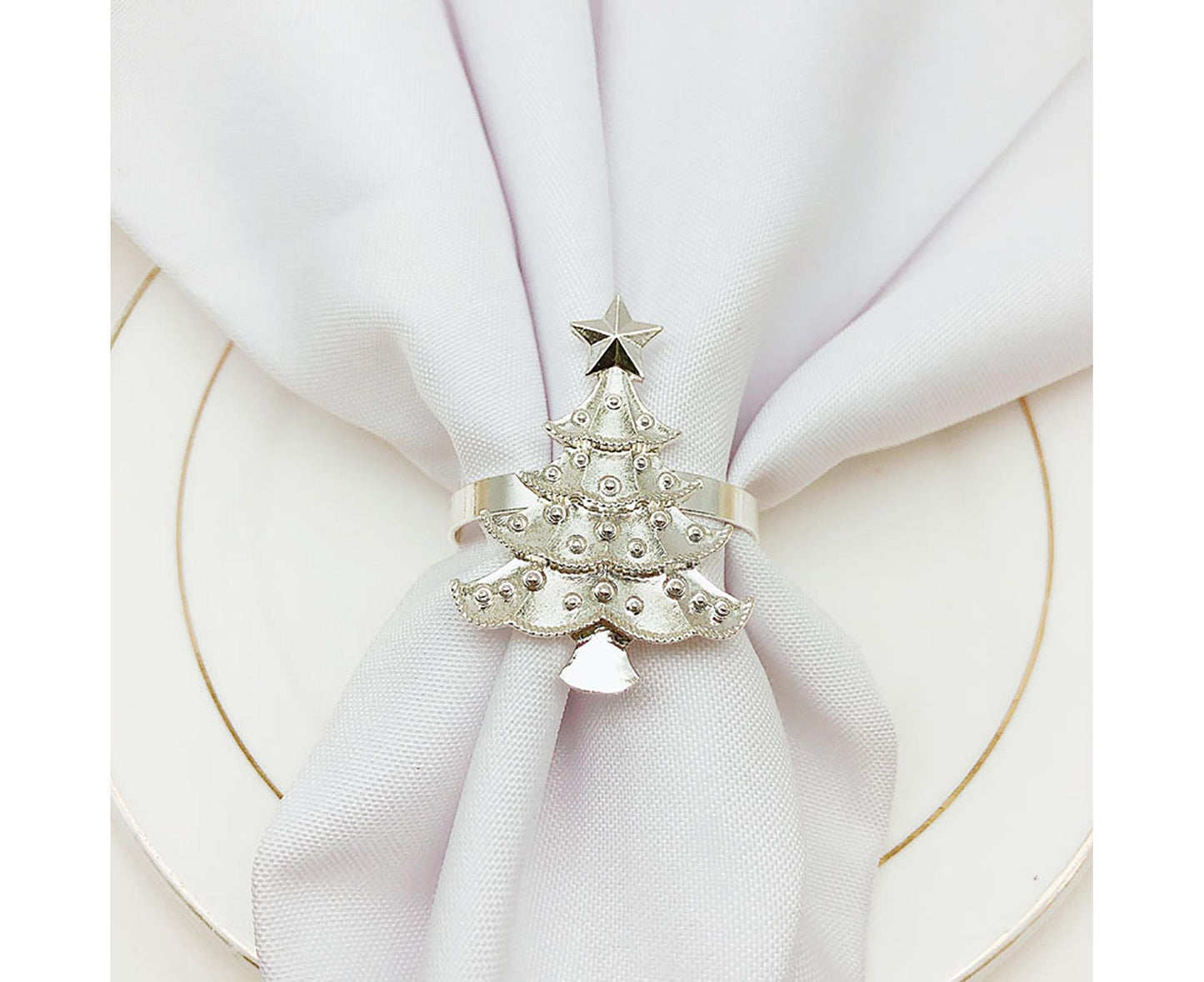 6Pcs Christmas Tree Wedding Home Xmas Party Table Decor Towel Buckle Napkin Ring-Silver V1263-JX-888