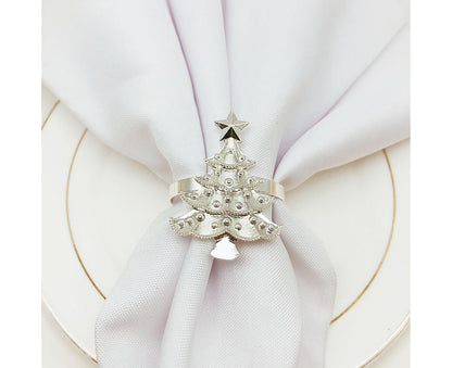 6Pcs Christmas Tree Wedding Home Xmas Party Table Decor Towel Buckle Napkin Ring-Silver V1263-JX-888