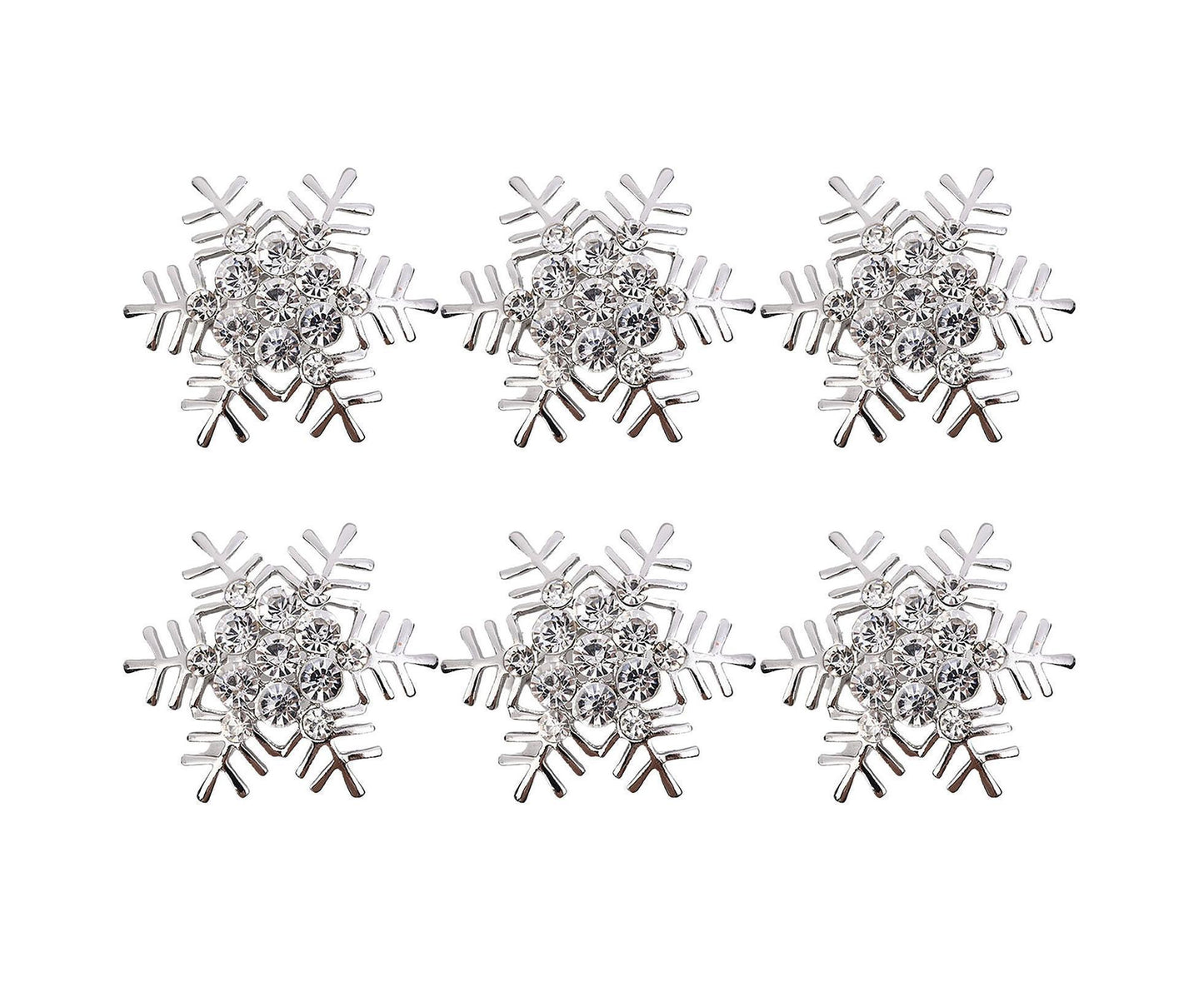 6Pcs Napkin Rings Snowflake Shape Multi-purpose Alloy Snowflake Napkin Rings Set for Gift-Silver V1263-JX-892