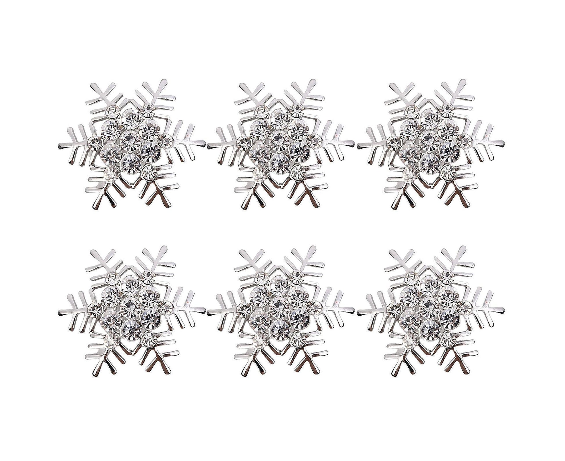 6Pcs Napkin Rings Snowflake Shape Multi-purpose Alloy Snowflake Napkin Rings Set for Gift-Silver V1263-JX-892