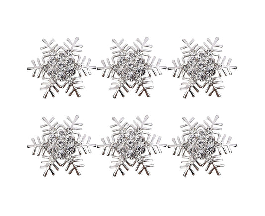 6Pcs Napkin Rings Snowflake Shape Multi-purpose Alloy Snowflake Napkin Rings Set for Gift-Silver V1263-JX-892