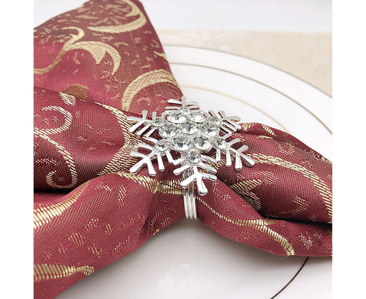 6Pcs Napkin Rings Snowflake Shape Multi-purpose Alloy Snowflake Napkin Rings Set for Gift-Silver V1263-JX-892