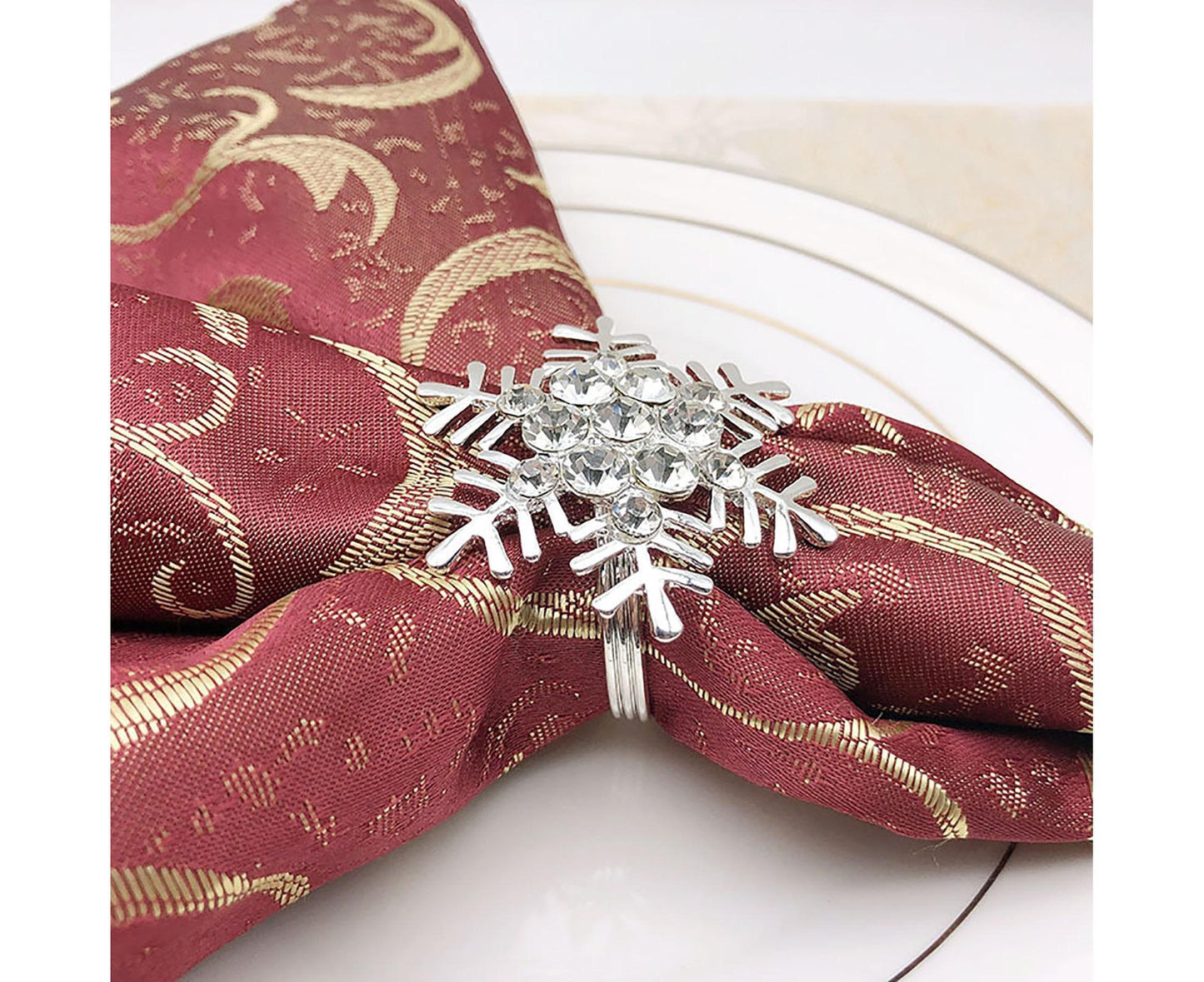 6Pcs Napkin Rings Snowflake Shape Multi-purpose Alloy Snowflake Napkin Rings Set for Gift-Silver V1263-JX-892
