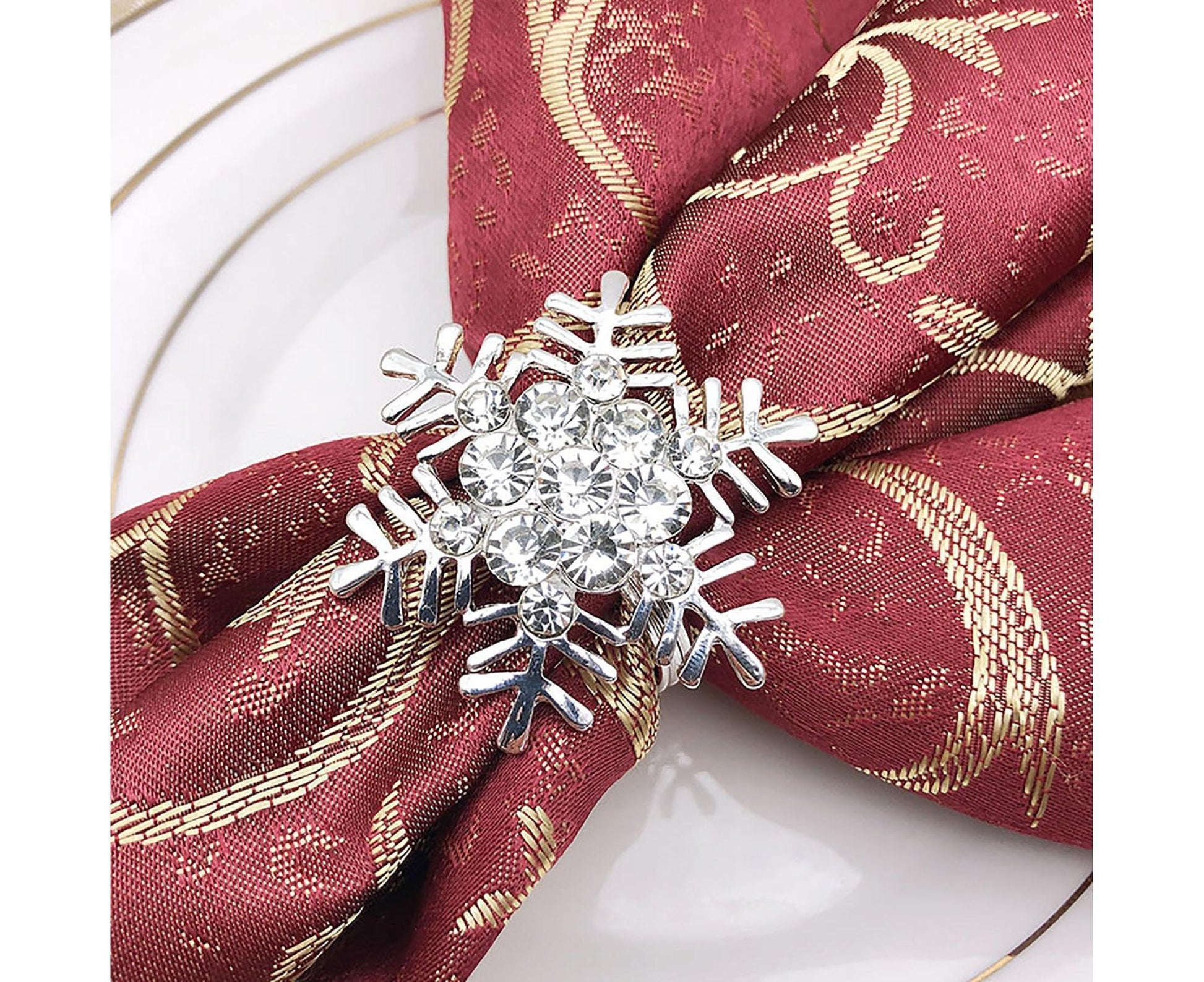 6Pcs Napkin Rings Snowflake Shape Multi-purpose Alloy Snowflake Napkin Rings Set for Gift-Silver V1263-JX-892