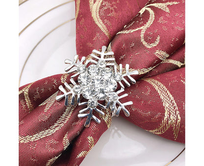 6Pcs Napkin Rings Snowflake Shape Multi-purpose Alloy Snowflake Napkin Rings Set for Gift-Silver V1263-JX-892