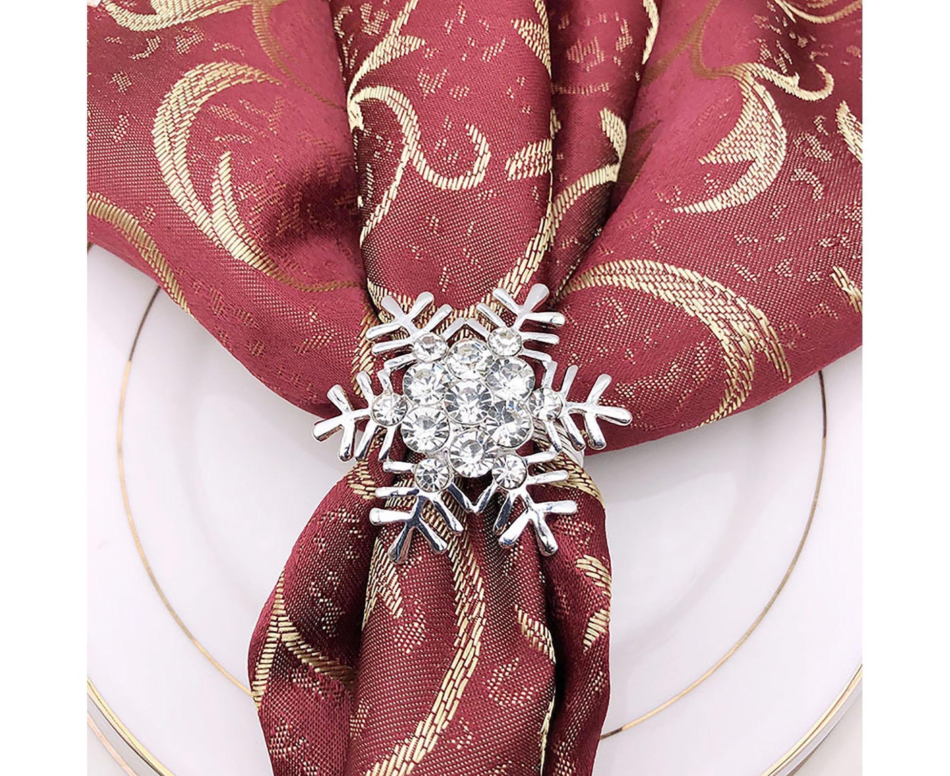 6Pcs Napkin Rings Snowflake Shape Multi-purpose Alloy Snowflake Napkin Rings Set for Gift-Silver V1263-JX-892