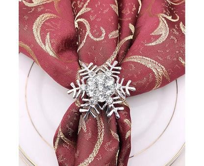 6Pcs Napkin Rings Snowflake Shape Multi-purpose Alloy Snowflake Napkin Rings Set for Gift-Silver V1263-JX-892