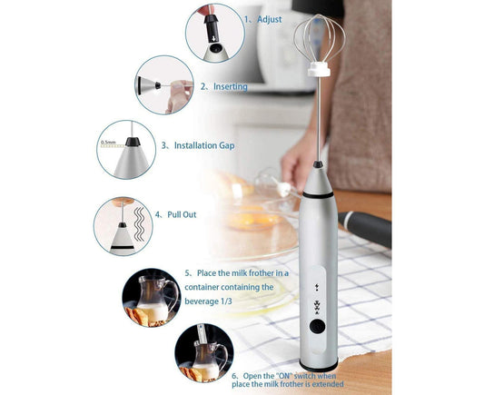 Milk Frother - Handheld Rechargeable - Stainless Whisks V1263-JX-893