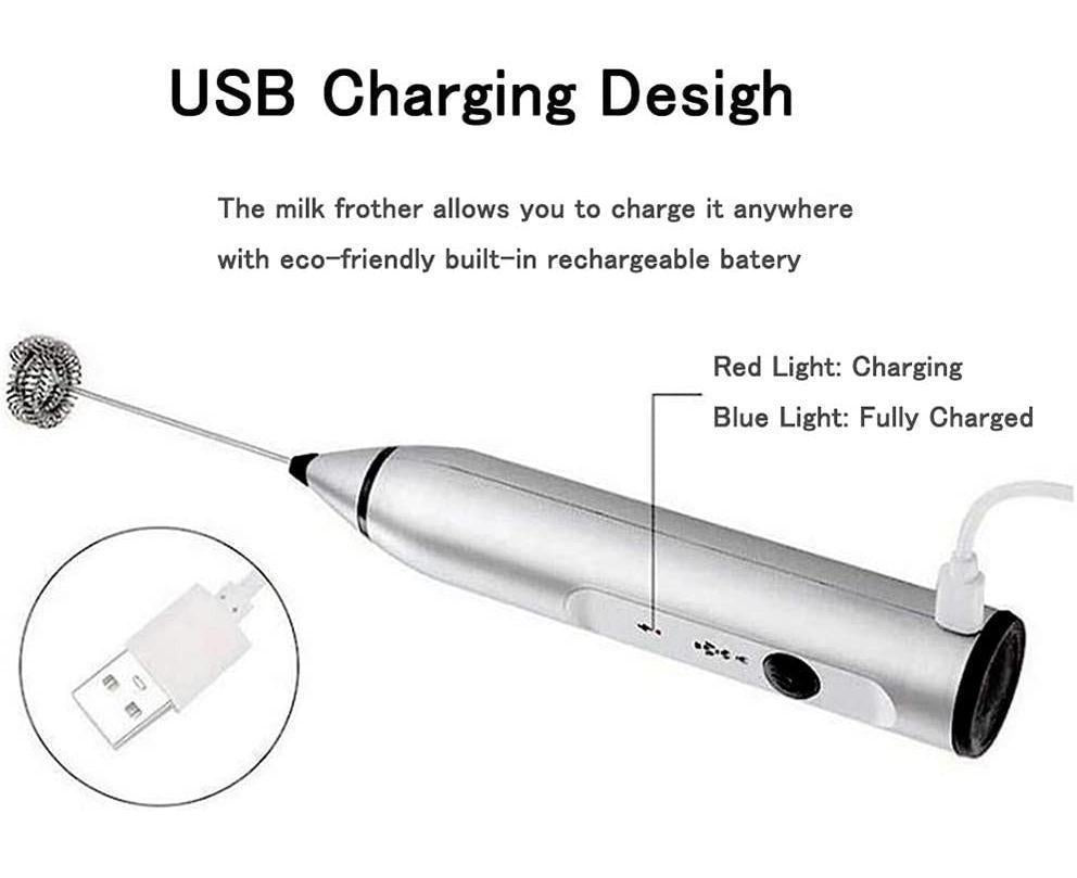 Milk Frother - Handheld Rechargeable - Stainless Whisks V1263-JX-893