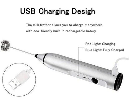 Milk Frother - Handheld Rechargeable - Stainless Whisks V1263-JX-893