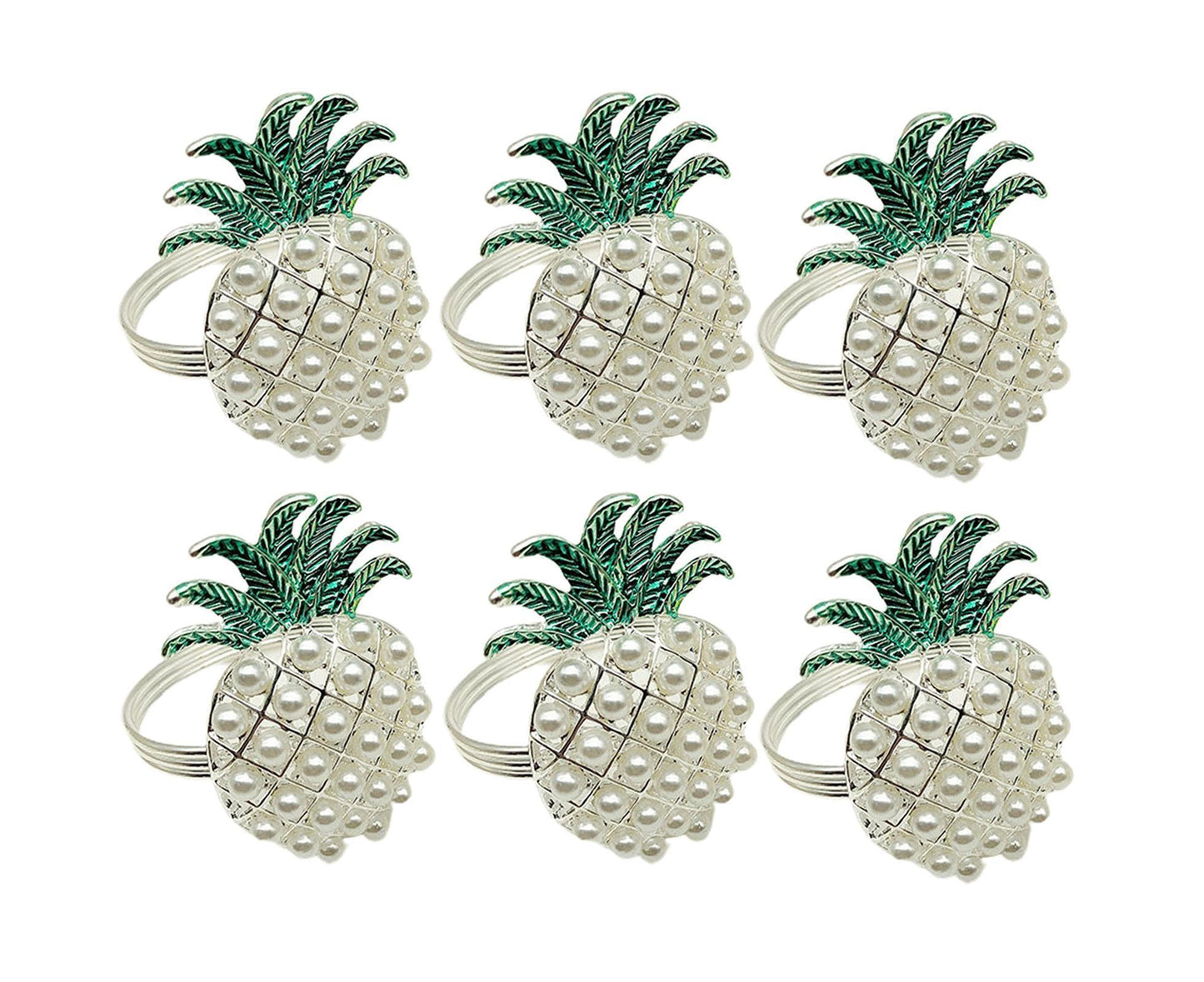 6Pcs Napkin Rings Pineapple Shape Faux Pearl Beaded Restaurant Hotel Table Decor-Silver V1263-JX-894