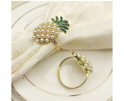 6Pcs Napkin Rings Pineapple Shape Faux Pearl Beaded Restaurant Hotel Table Decor-Silver V1263-JX-894