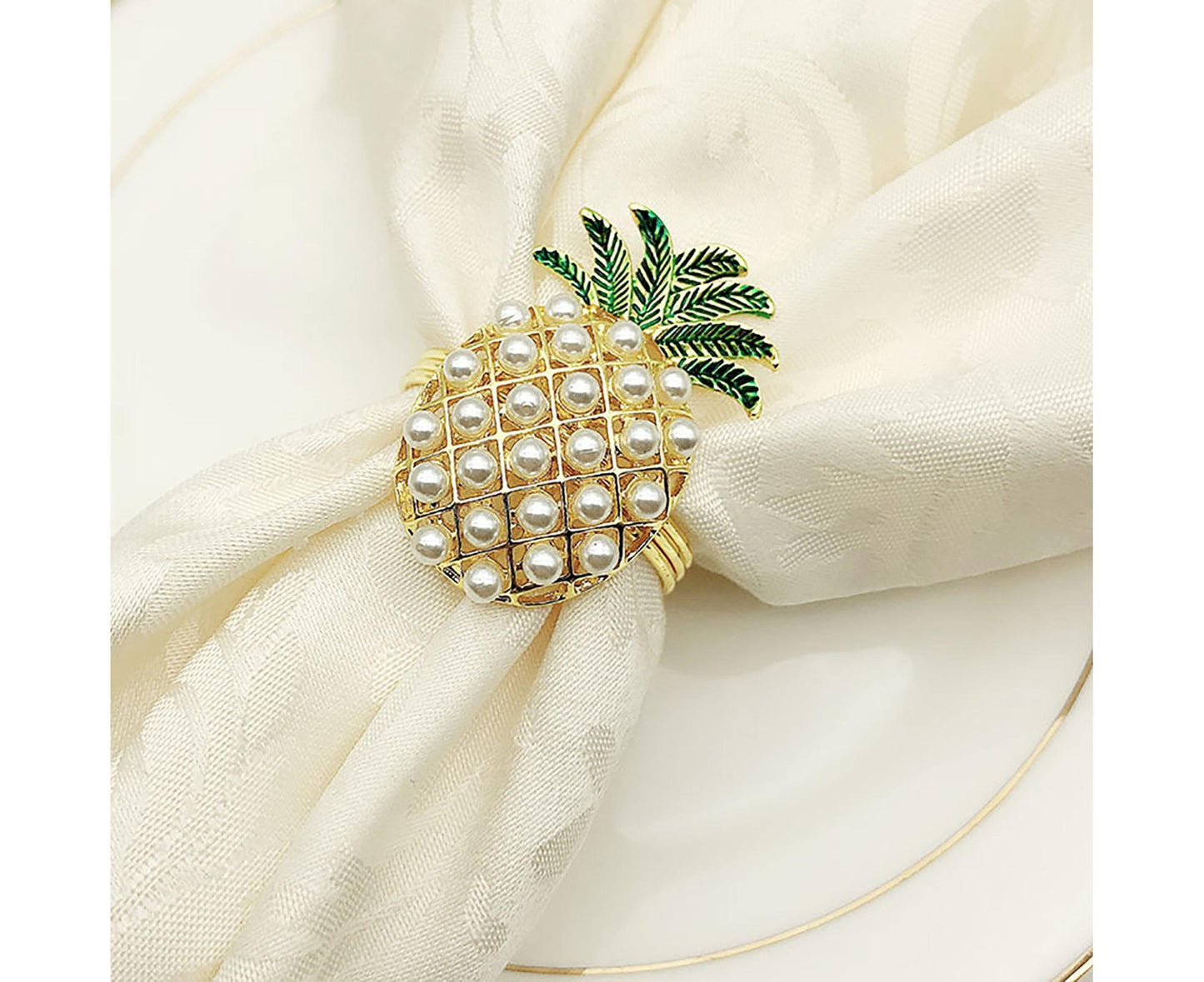 6Pcs Napkin Rings Pineapple Shape Faux Pearl Beaded Restaurant Hotel Table Decor-Silver V1263-JX-894
