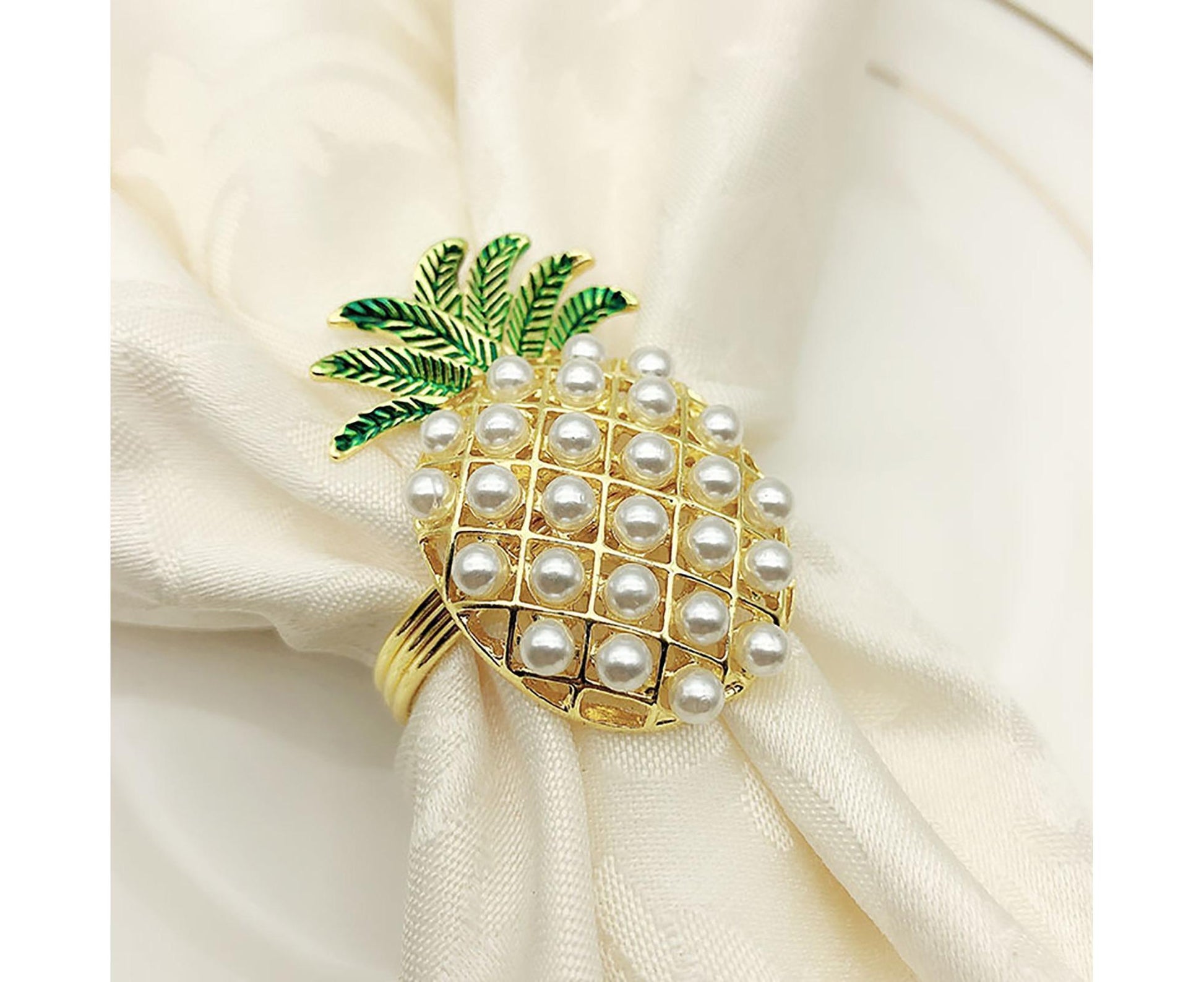 6Pcs Napkin Rings Pineapple Shape Faux Pearl Beaded Restaurant Hotel Table Decor-Silver V1263-JX-894