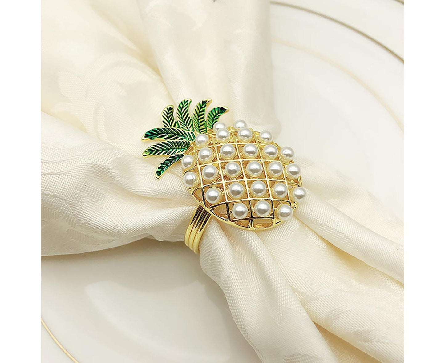 6Pcs Napkin Rings Pineapple Shape Faux Pearl Beaded Restaurant Hotel Table Decor-Silver V1263-JX-894