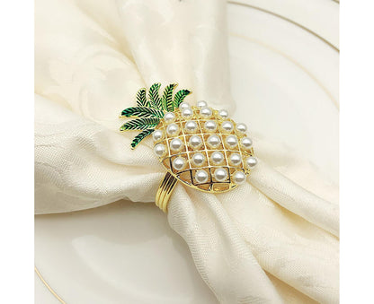 6Pcs Napkin Rings Pineapple Shape Faux Pearl Beaded Restaurant Hotel Table Decor-Silver V1263-JX-894