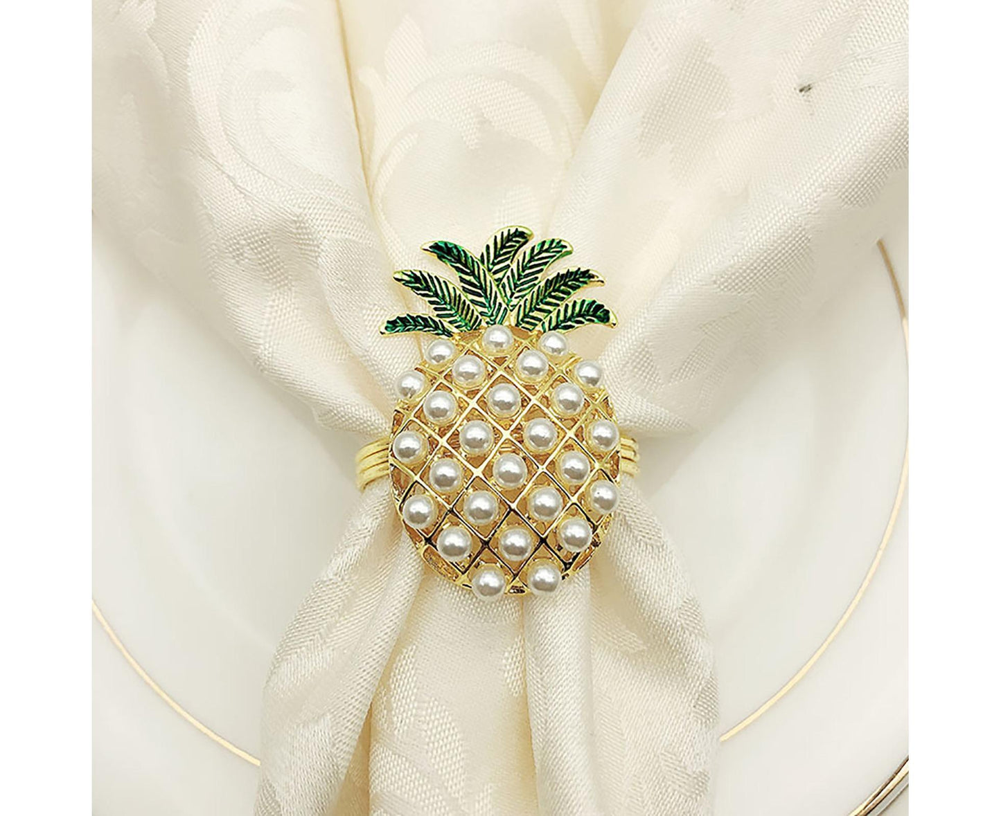 6Pcs Napkin Rings Pineapple Shape Faux Pearl Beaded Restaurant Hotel Table Decor-Silver V1263-JX-894