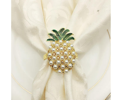 6Pcs Napkin Rings Pineapple Shape Faux Pearl Beaded Restaurant Hotel Table Decor-Silver V1263-JX-894