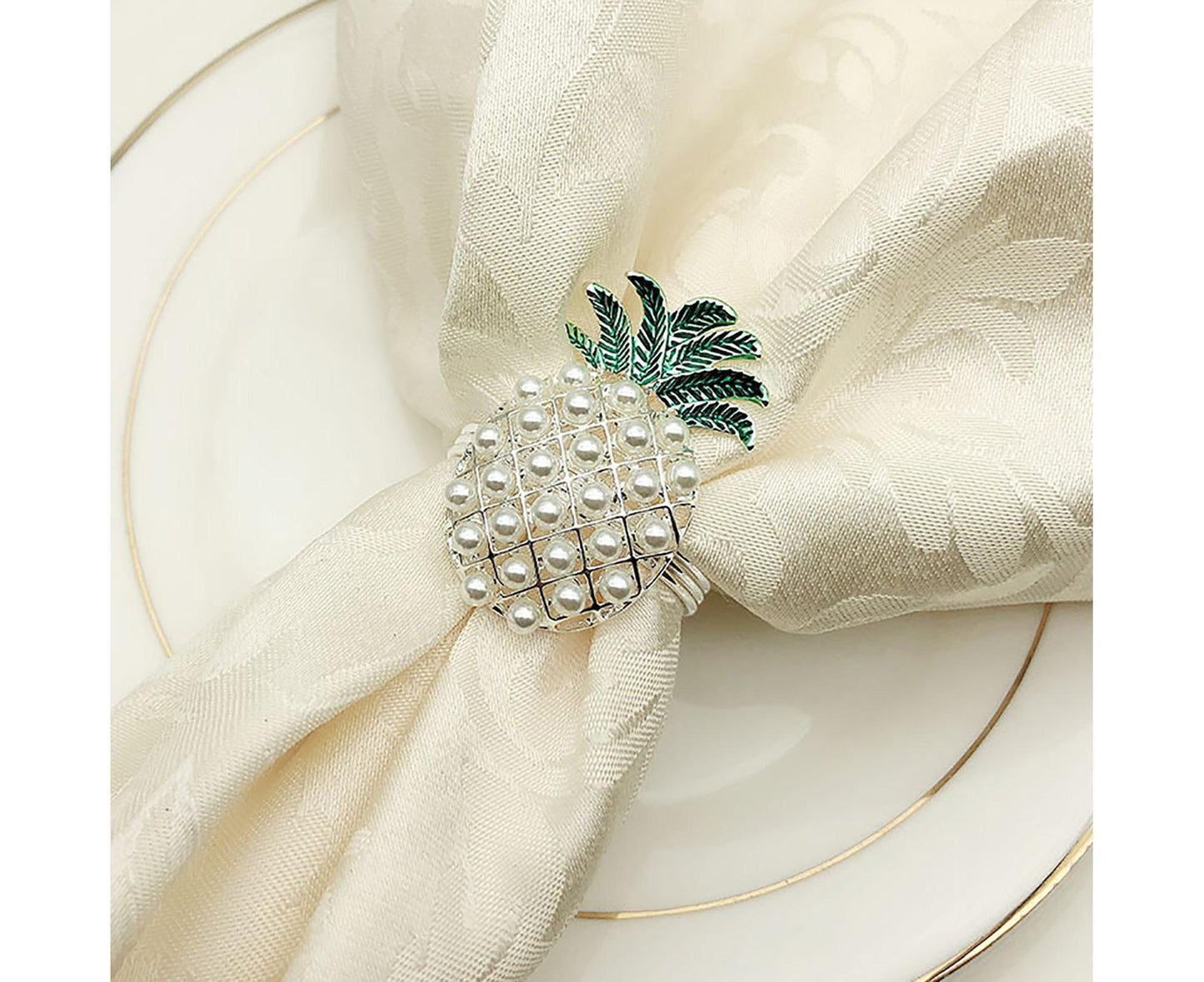 6Pcs Napkin Rings Pineapple Shape Faux Pearl Beaded Restaurant Hotel Table Decor-Silver V1263-JX-894