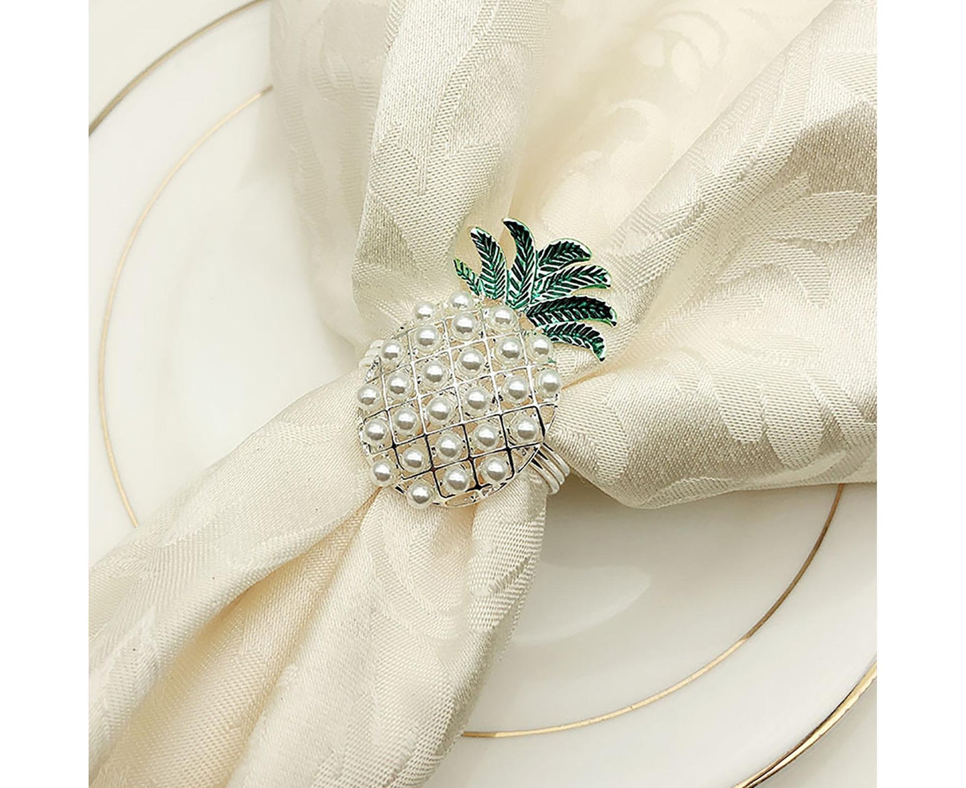6Pcs Napkin Rings Pineapple Shape Faux Pearl Beaded Restaurant Hotel Table Decor-Silver V1263-JX-894