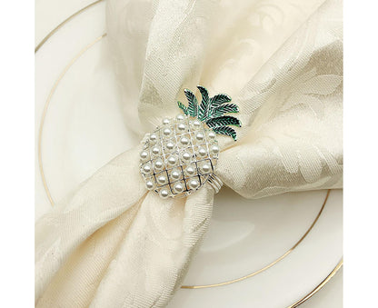 6Pcs Napkin Rings Pineapple Shape Faux Pearl Beaded Restaurant Hotel Table Decor-Silver V1263-JX-894
