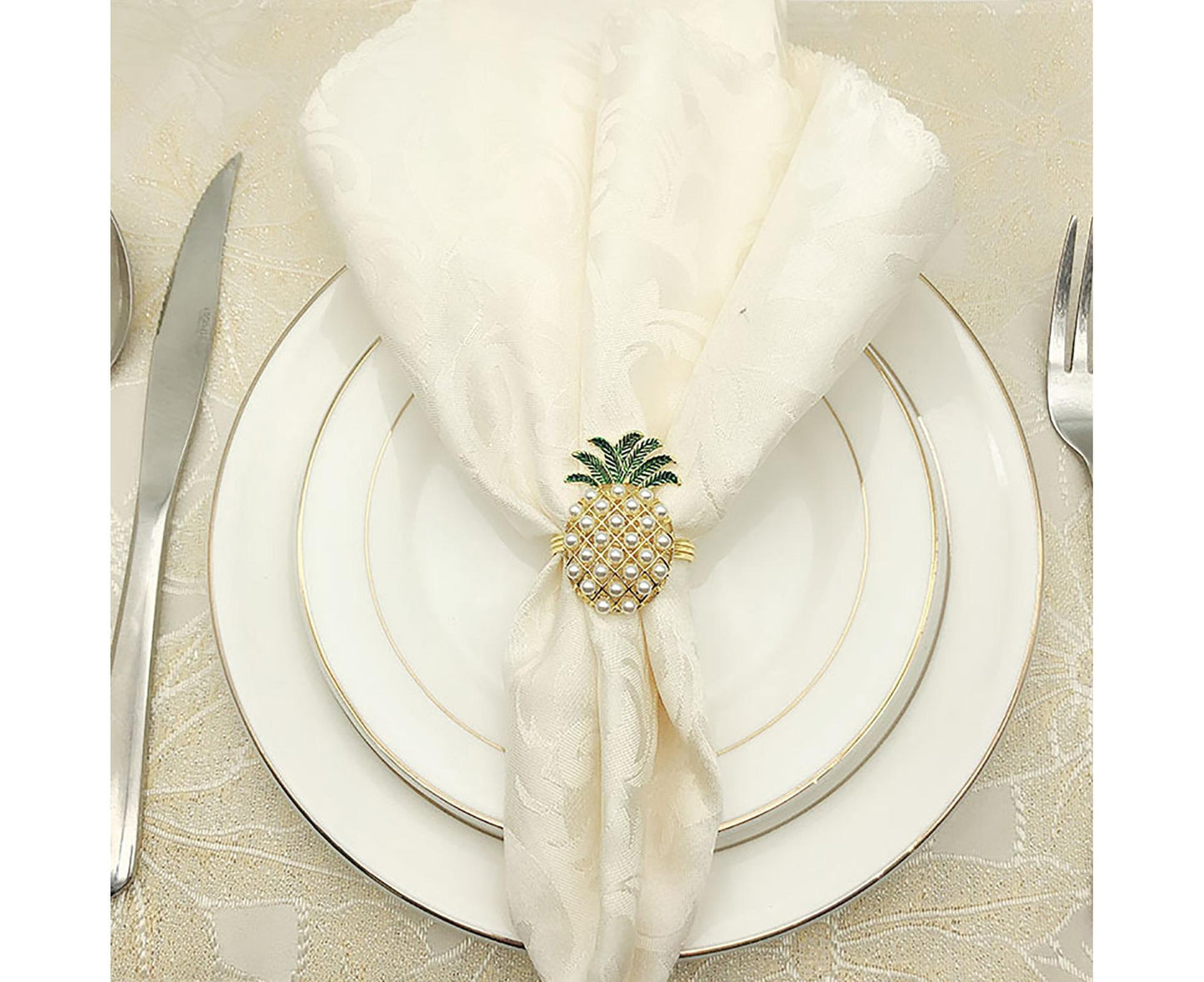 6Pcs Napkin Rings Pineapple Shape Faux Pearl Beaded Restaurant Hotel Table Decor-Silver V1263-JX-894