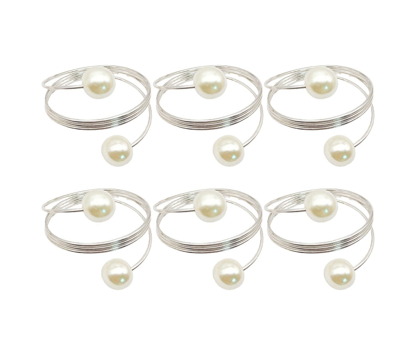6Pcs Artificial Pearl Spring Shape Towel Napkin Ring Hotel Party Banquet Decor-Silver V1263-JX-895