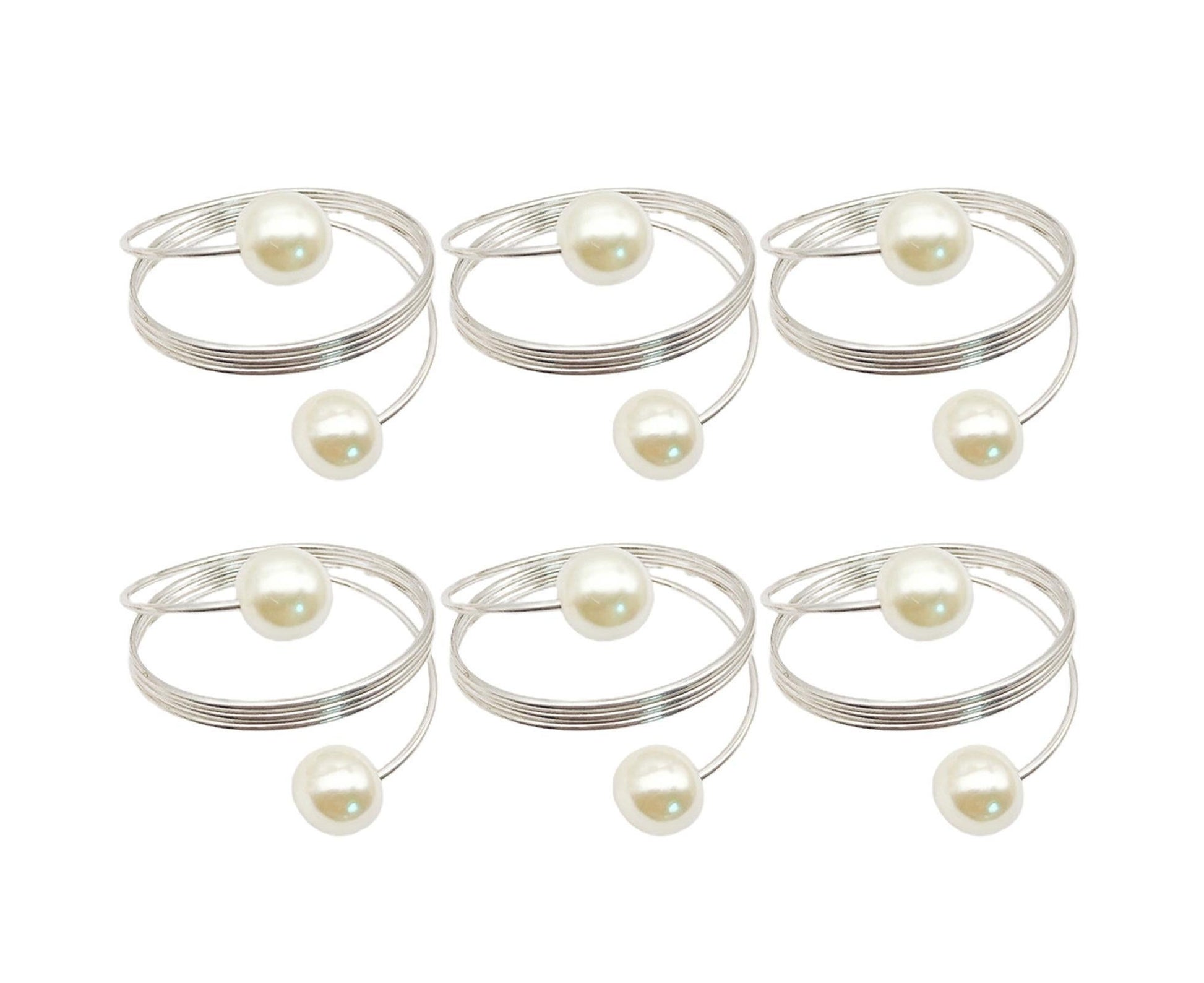 6Pcs Artificial Pearl Spring Shape Towel Napkin Ring Hotel Party Banquet Decor-Silver V1263-JX-895