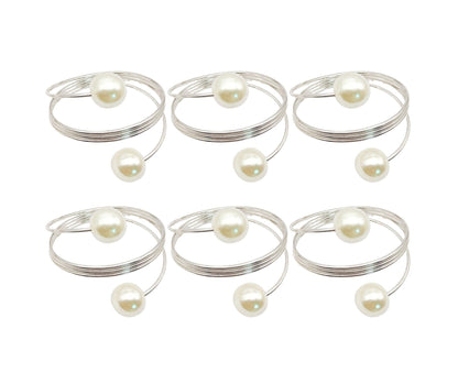 6Pcs Artificial Pearl Spring Shape Towel Napkin Ring Hotel Party Banquet Decor-Silver V1263-JX-895