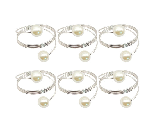 6Pcs Artificial Pearl Spring Shape Towel Napkin Ring Hotel Party Banquet Decor-Silver V1263-JX-895