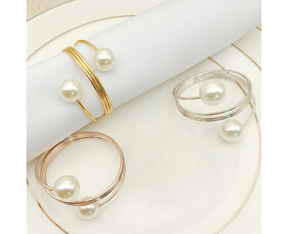 6Pcs Artificial Pearl Spring Shape Towel Napkin Ring Hotel Party Banquet Decor-Silver V1263-JX-895