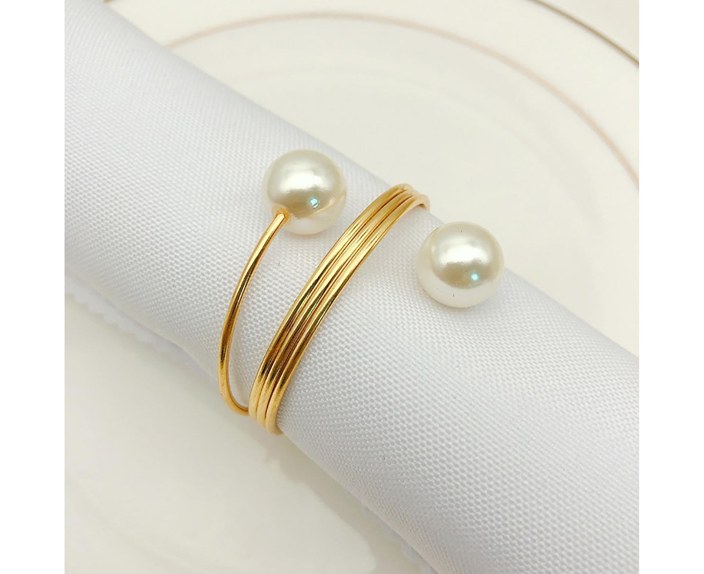 6Pcs Artificial Pearl Spring Shape Towel Napkin Ring Hotel Party Banquet Decor-Silver V1263-JX-895