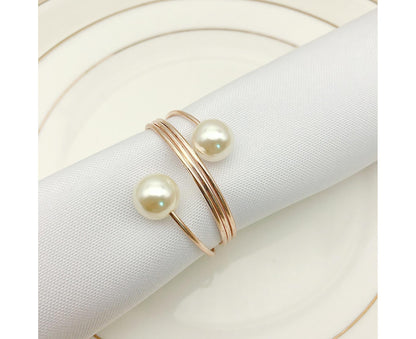 6Pcs Artificial Pearl Spring Shape Towel Napkin Ring Hotel Party Banquet Decor-Silver V1263-JX-895