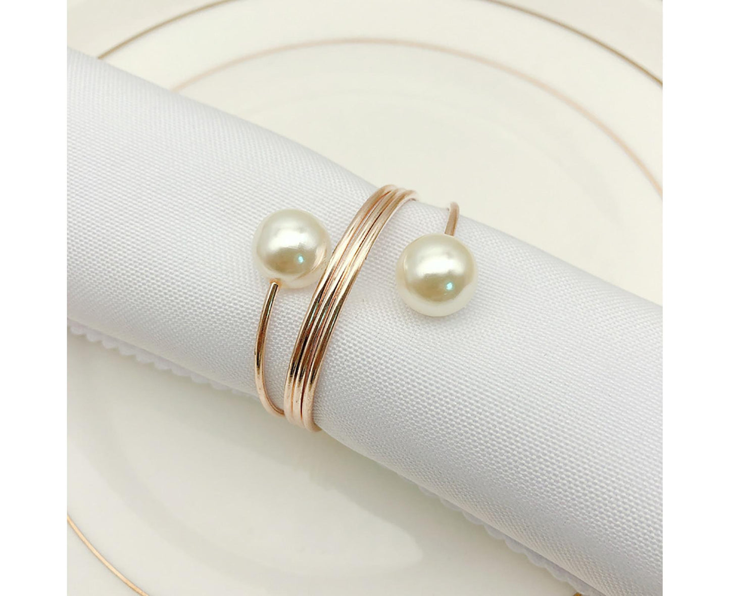 6Pcs Artificial Pearl Spring Shape Towel Napkin Ring Hotel Party Banquet Decor-Silver V1263-JX-895