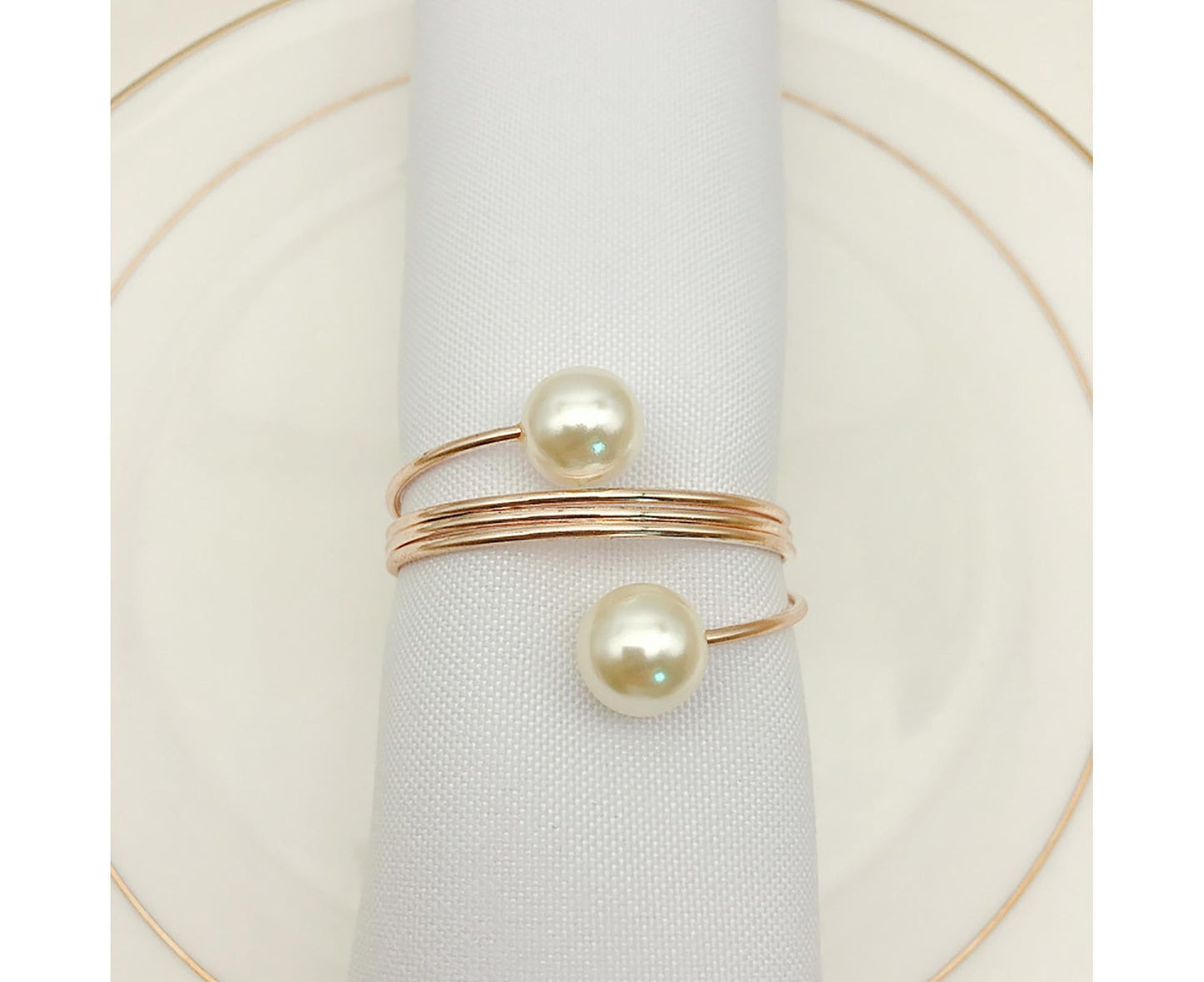 6Pcs Artificial Pearl Spring Shape Towel Napkin Ring Hotel Party Banquet Decor-Silver V1263-JX-895